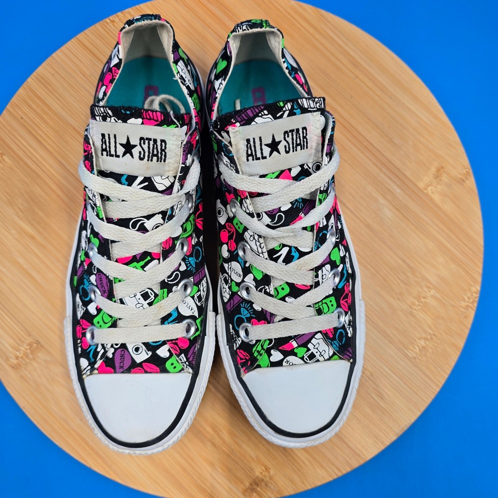Converse Chuck Taylor All Star Low Top Doodle Print Neon Sneakers Womens Size 6 - Picture 2 of 8